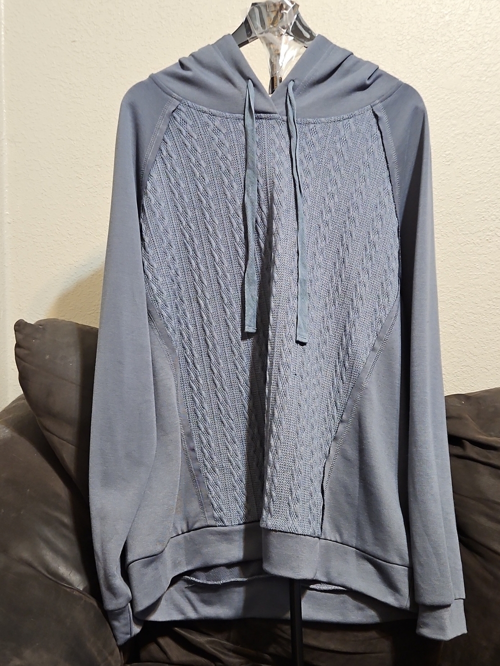 Women's Cable-Front Hooded Pullover Sweatshirt - Slate Blue